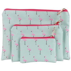 $14 ✿ 9 INCHES FLAMINGO PRINT 3PC VINYL CLUTCH BAG